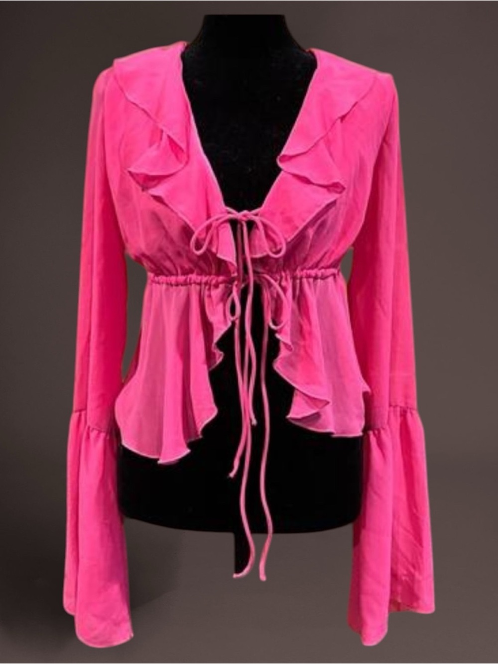 Bershka Hot Pink Ruffle Tie-Front Blouse